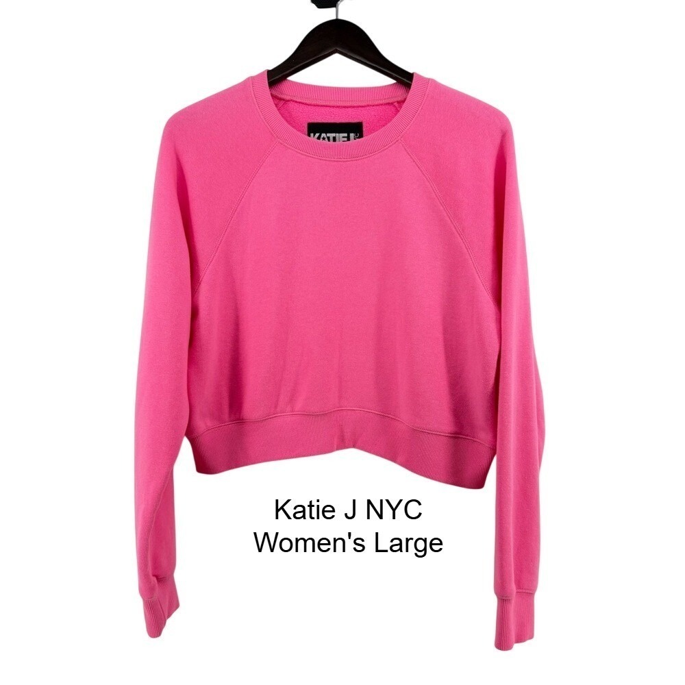 Katie J NYC Hot Pink Cropped Sweatshirt Women's Large Pullover‎ Cozy Casual
